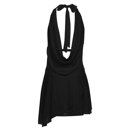 Women's dress, halter neck style, sleeveless, with a V-neck