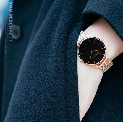 Women's watch with Japanese quartz movement, simple design in gold-tone stainless steel