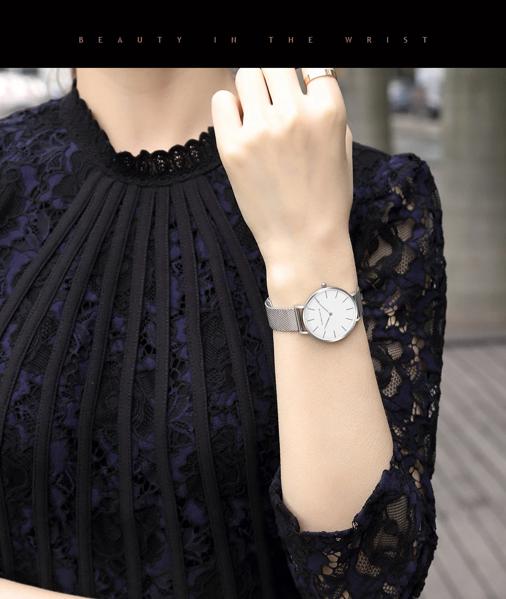 Women's watch with Japanese quartz movement, simple design in gold-tone stainless steel