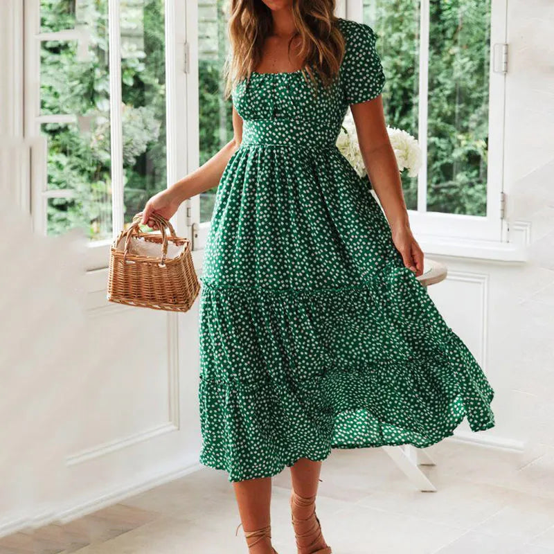 Vintage floral maxi dress, square neckline