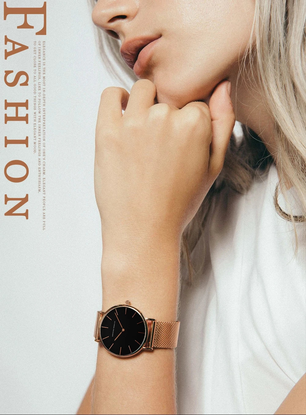 Women's watch with Japanese quartz movement, simple design in gold-tone stainless steel