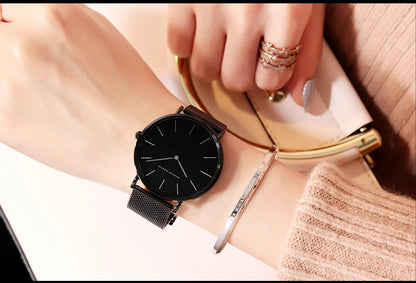 Women's watch with Japanese quartz movement, simple design in gold-tone stainless steel