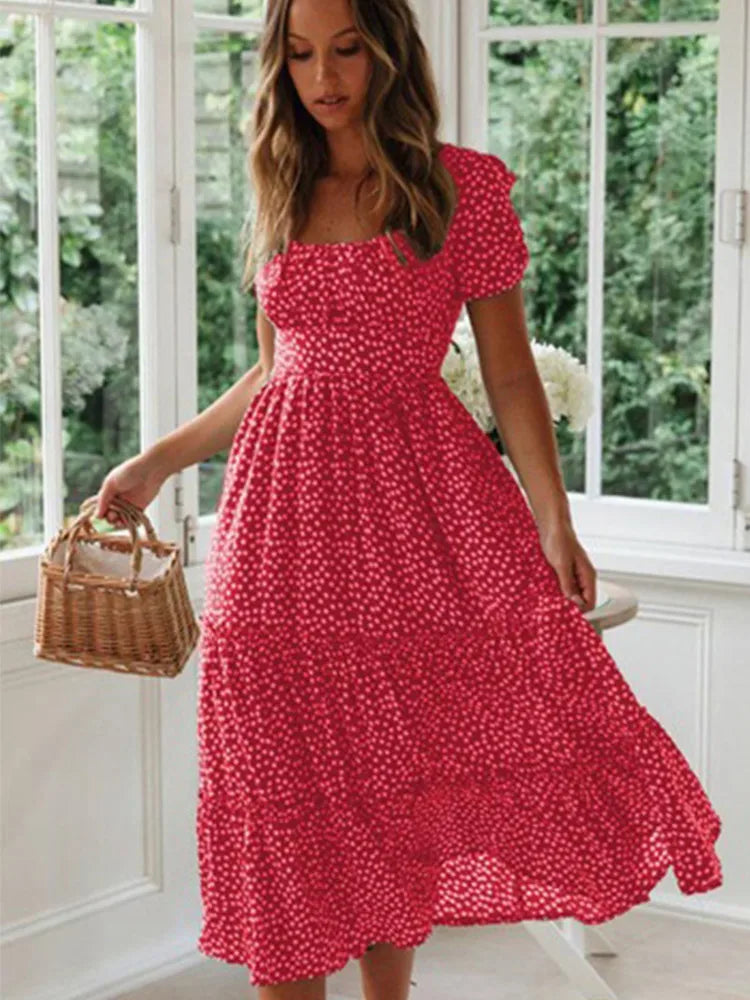 Vintage floral maxi dress, square neckline
