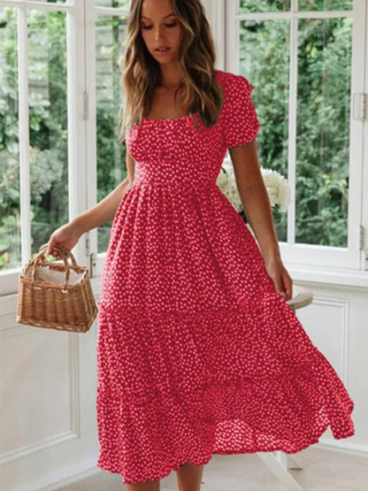 Vintage floral maxi dress, square neckline