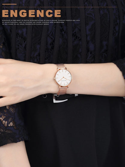 Women's watch with Japanese quartz movement, simple design in gold-tone stainless steel