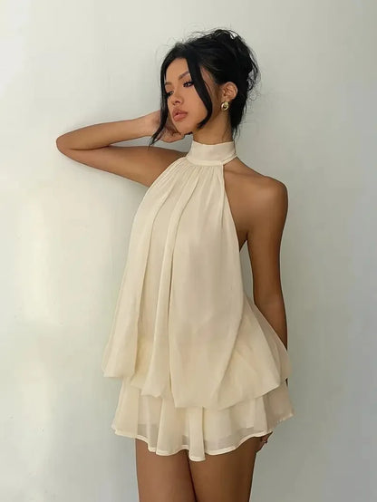Elegant women's chiffon dress with halter neckline