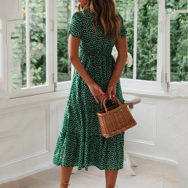 Vintage floral maxi dress, square neckline