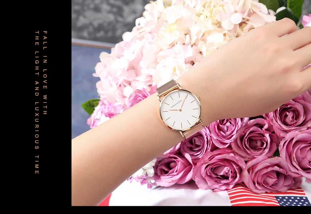 Women's watch with Japanese quartz movement, simple design in gold-tone stainless steel