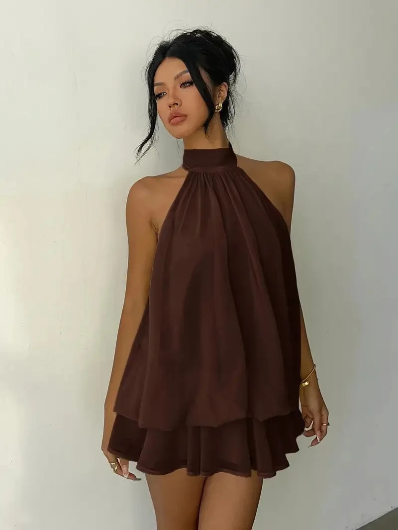 Elegant women's chiffon dress with halter neckline