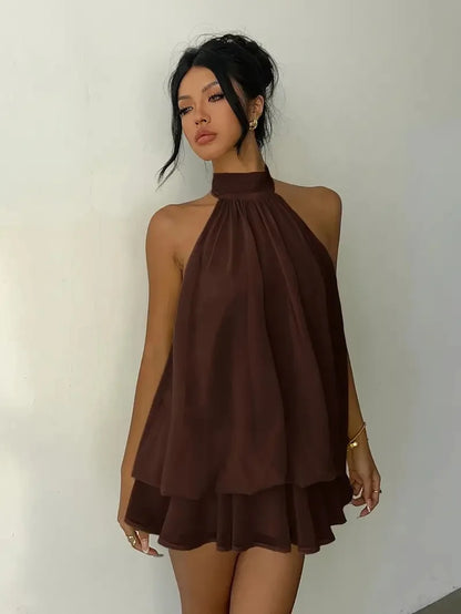 Elegant women's chiffon dress with halter neckline