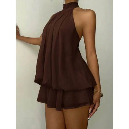 Elegant women's chiffon dress with halter neckline