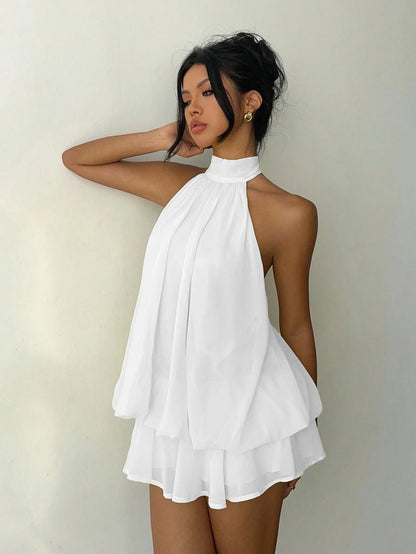Elegant women's chiffon dress with halter neckline