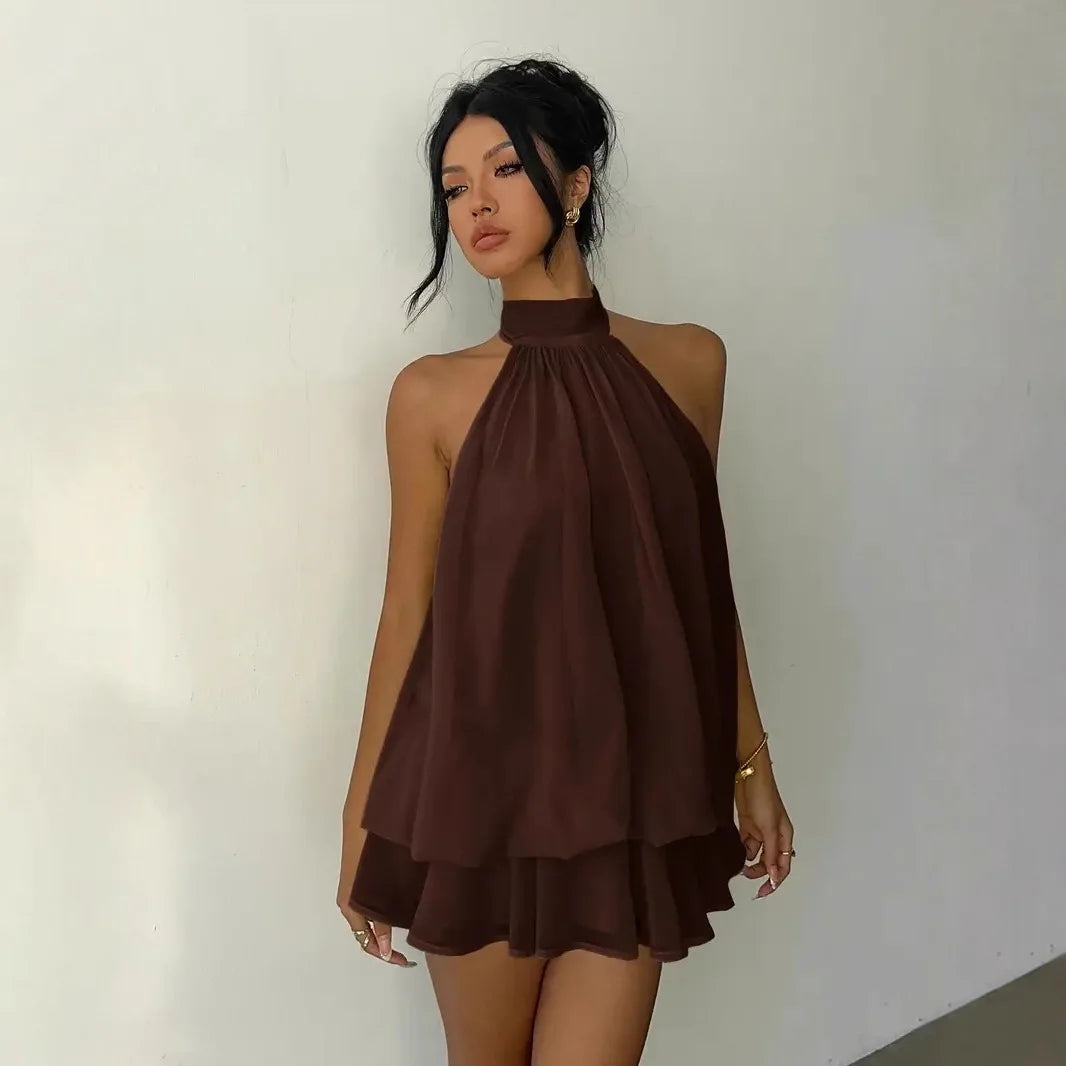 Elegant women's chiffon dress with halter neckline