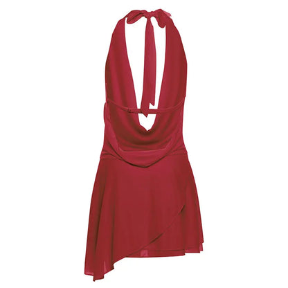 Women's dress, halter neck style, sleeveless, with a V-neck