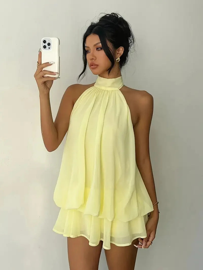 Elegant women's chiffon dress with halter neckline