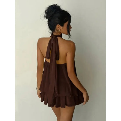 Elegant women's chiffon dress with halter neckline