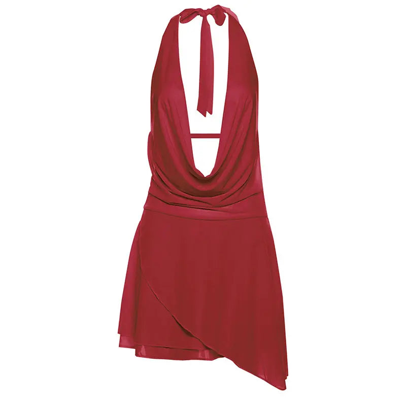 Women's dress, halter neck style, sleeveless, with a V-neck