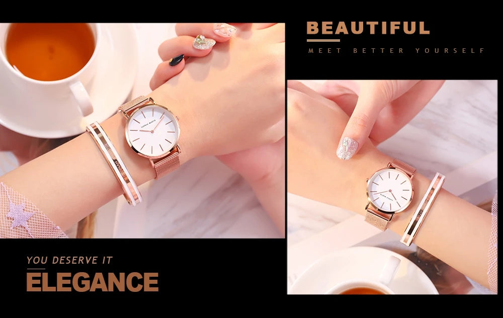 Women's watch with Japanese quartz movement, simple design in gold-tone stainless steel