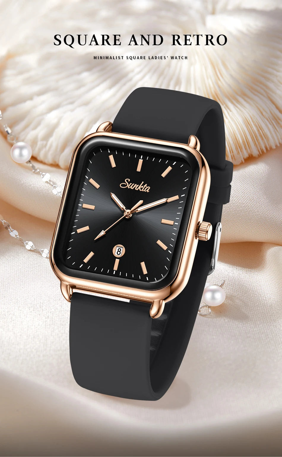 Elegant and modern Sunkta women's watch, square, luxurious