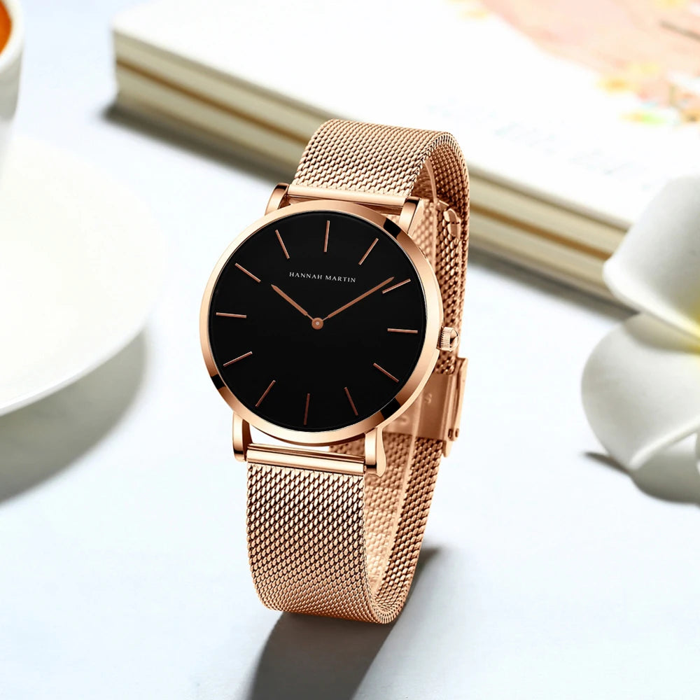 Women's watch with Japanese quartz movement, simple design in gold-tone stainless steel