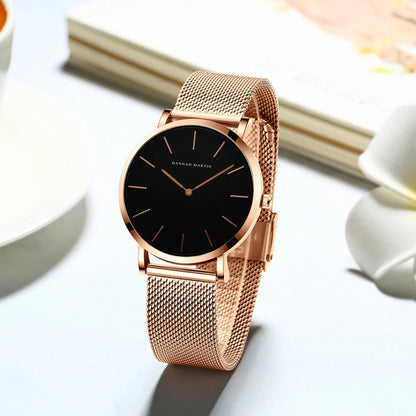 Women's watch with Japanese quartz movement, simple design in gold-tone stainless steel