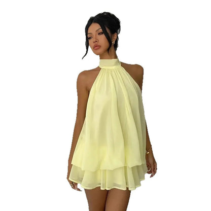 Elegant women's chiffon dress with halter neckline