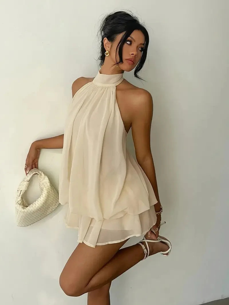 Elegant women's chiffon dress with halter neckline