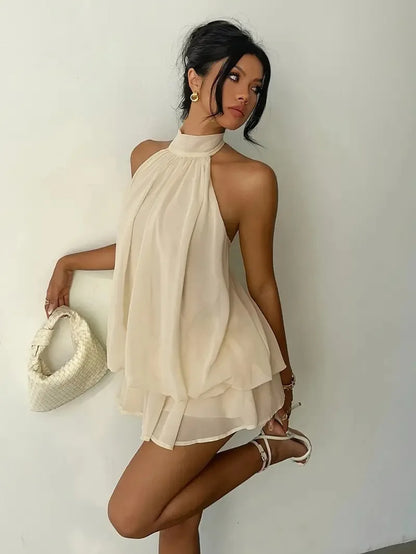 Elegant women's chiffon dress with halter neckline