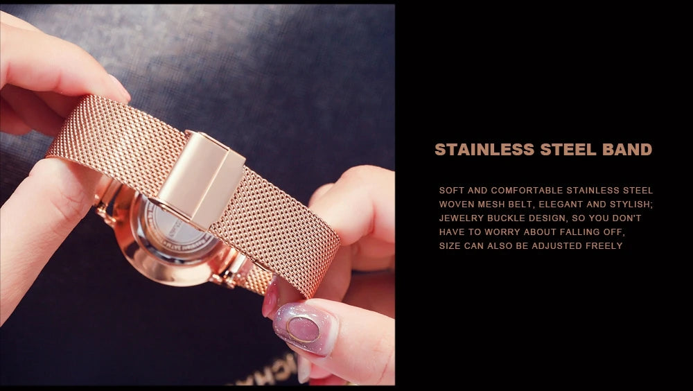 Women's watch with Japanese quartz movement, simple design in gold-tone stainless steel