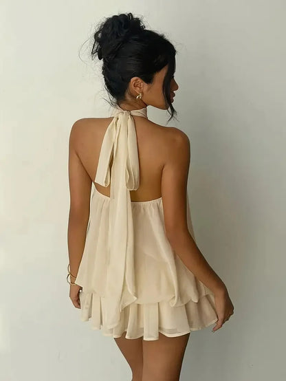 Elegant women's chiffon dress with halter neckline