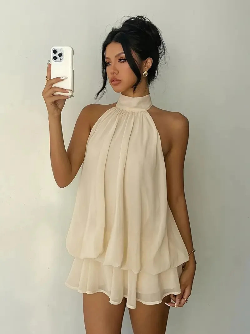 Elegant women's chiffon dress with halter neckline