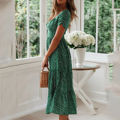 Vintage floral maxi dress, square neckline