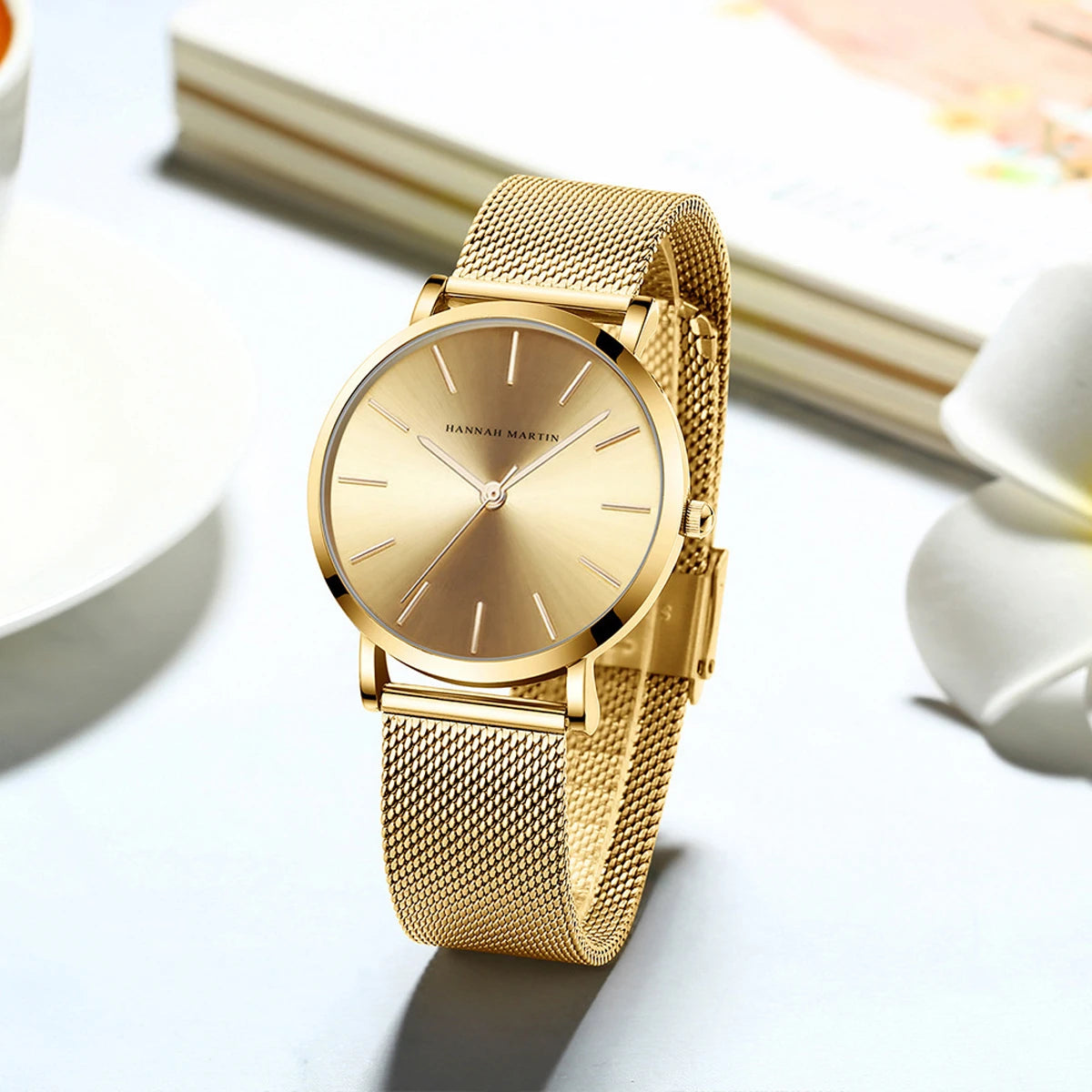 Women's watch with Japanese quartz movement, simple design in gold-tone stainless steel