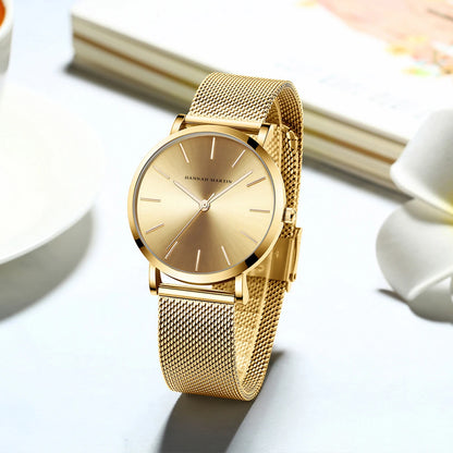 Women's watch with Japanese quartz movement, simple design in gold-tone stainless steel