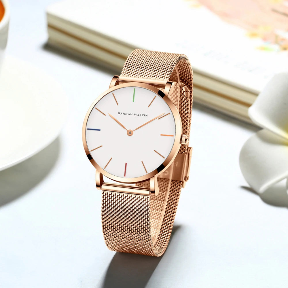 Women's watch with Japanese quartz movement, simple design in gold-tone stainless steel