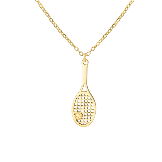Gold Tennis Racket Pendant Necklace