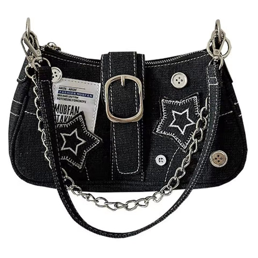 Black Fashion Handbag with Decorative Accents